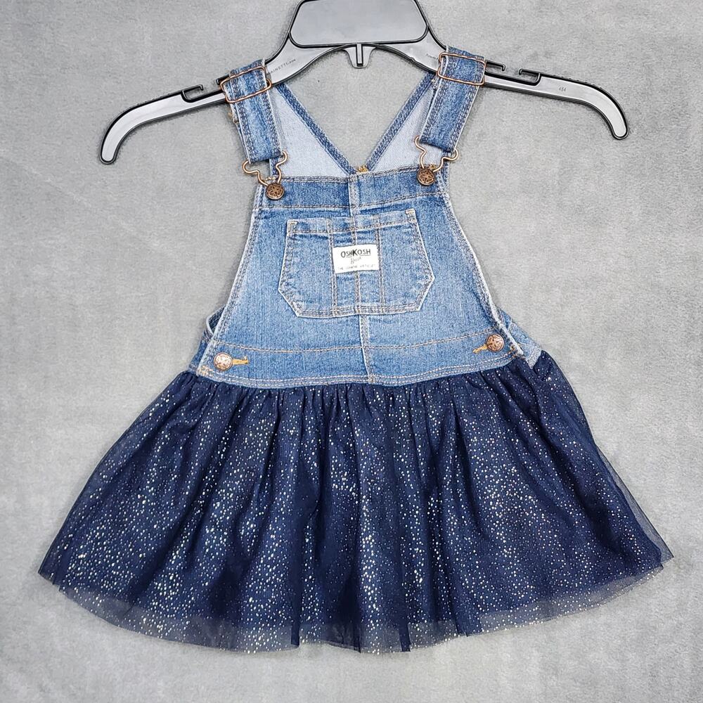 Oshkosh Bib‎ Overall Dress Baby Girl Navy Blue Sparkly Tutu Dress 24Months